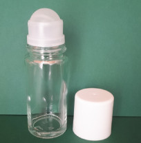 Roll-on Flasche, Klarglas, weiße Kappe, komplett 50ml,  1St