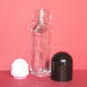 Roll-on Flasche, Klarglas, schwarze Kappe, komplett 50ml,  1St