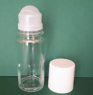 Roll-on Flasche, Klarglas, weiße Kappe, komplett 50ml,  1St